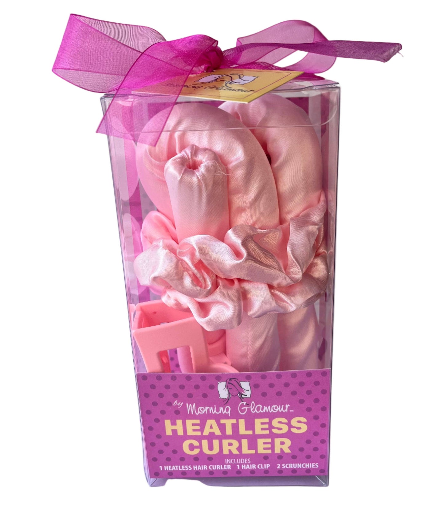 NEW 4pc Heatless Satin Curler Gift Set with bow and gift tag: PINK