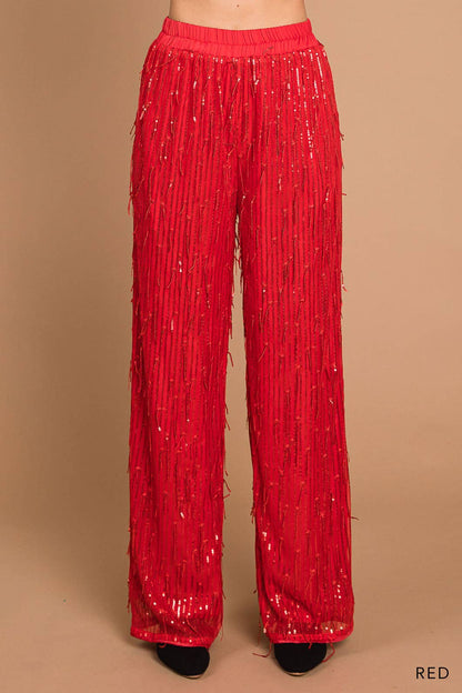 Women's Sequin Fabric Wide Leg Pants