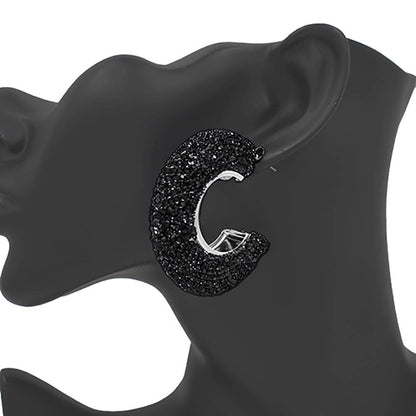 Rhinestone Studded Evening Hoop Earrings: BLACK